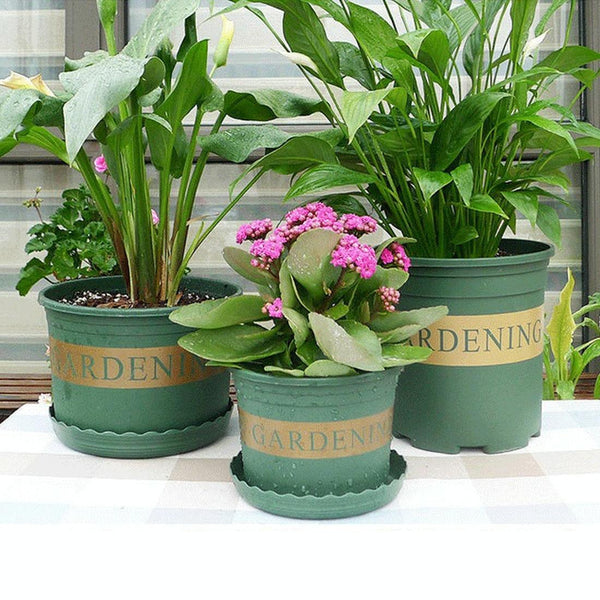 3 Gallon Flower Pots Plant Nursery Pots Plastic Pots Creative Gallons Pots with Tray,Size:26.5*24.5*24.5cm