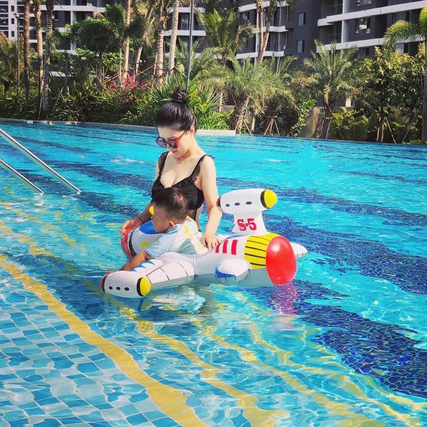 Children Thickened Inflatable Airplane Shape Seat Mount Swimming Ring(White)