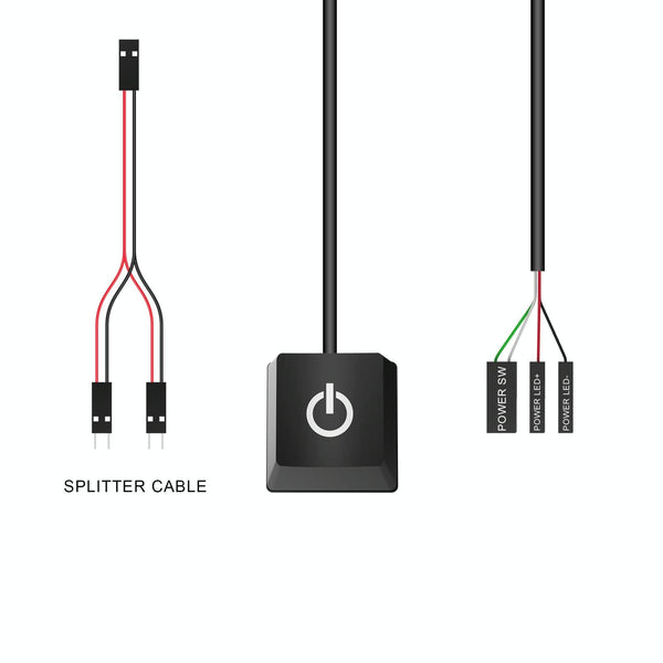 Desktop Computer Mobile Switch Computer Extension Cable Start Button, Color: Black Case Blue Light 2m Cable