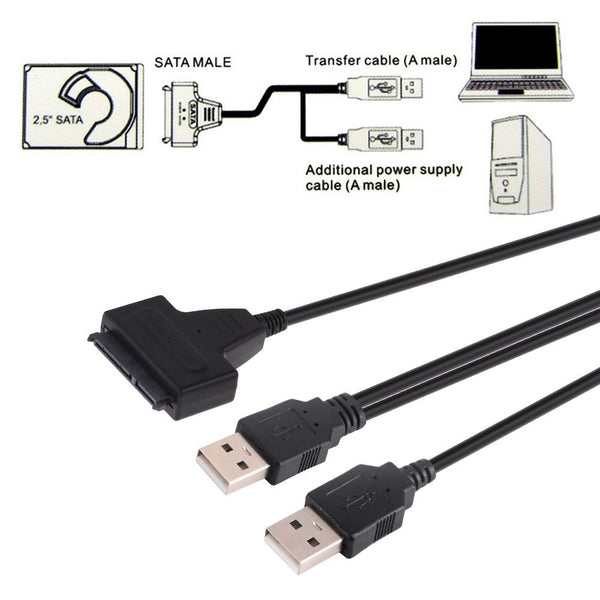 USB 2.0 to 7+15 Pin 22Pin SATA Data Cable Converter Adapter with Box Case for 2.5 / 3.5 Inch Hard Disk Drive HDD(Black)