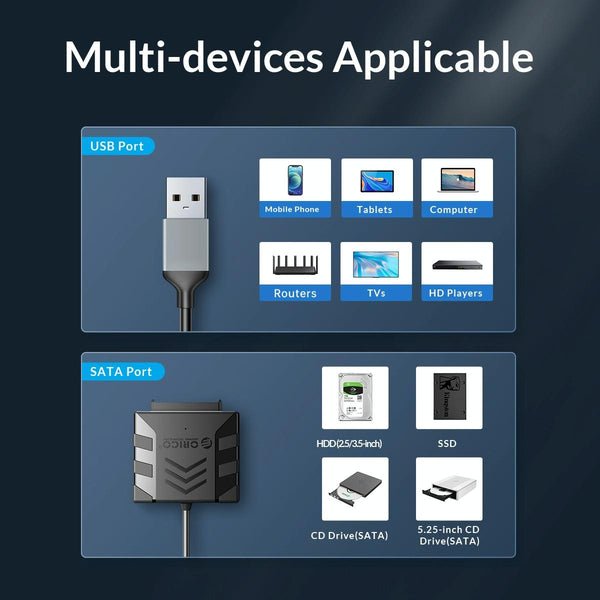 ORICO UTS1 USB 3.0 2.5-inch SATA HDD Adapter with 12V 2A Power Adapter, Cable Length:0.3m(US Plug)