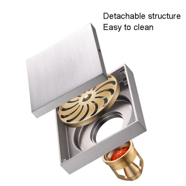 Bathroom Large Displacement Anti-odor Floor Drain, Style: K8014 Nickel Brushes+Black Straight Row
