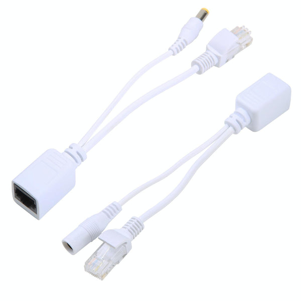 RJ45 PoE Injector Splitter Cable Set - White (2.1x5.5mm Jack)