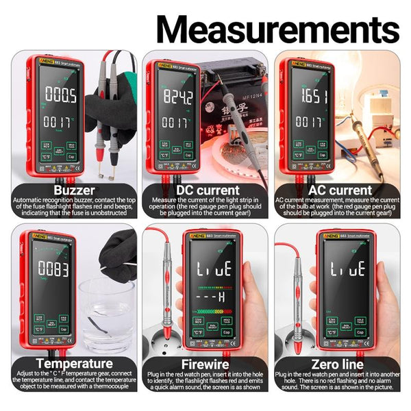 ANENG 683 Smart Touch Screen Automatic Range Rechargeable Multimeter(Black)