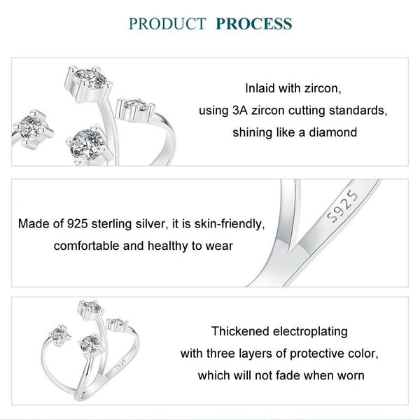 S925 Sterling Silver Double Layer Sparkling Zircon Open Adjustable Ring