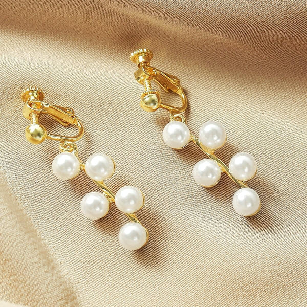 E2109-11 Five Small Pearls Baroque Earrings Pearl Ear Clip Women Without Ear Piercing