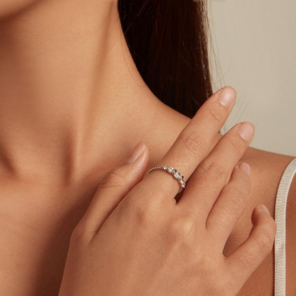 BSR344 Sterling Silver S925 White Gold Plated Bead Arrangement Zircon Ring(No.8)