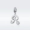 S925 Sterling Silver 26 English Letter Pendant DIY Bracelet Necklace Accessories, Style:R