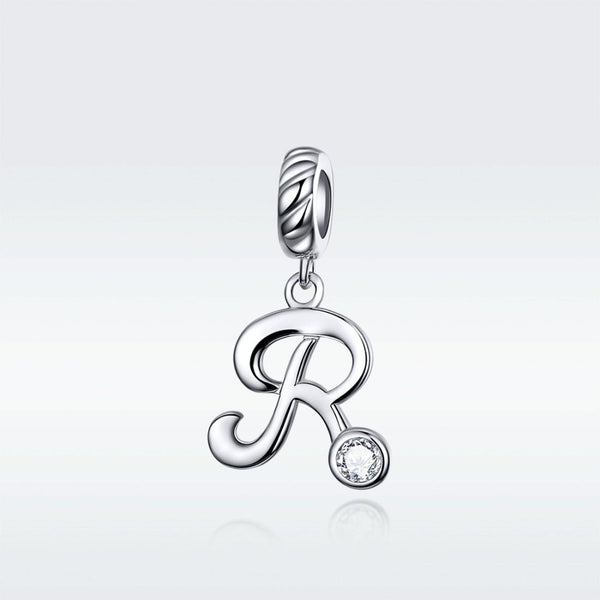 S925 Sterling Silver 26 English Letter Pendant DIY Bracelet Necklace Accessories, Style:R