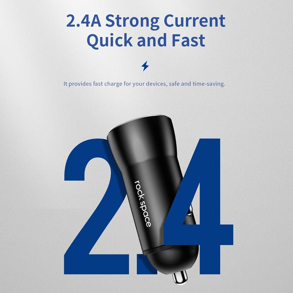 ROCK H8 12W 2.4A Output Dual USB Smart Car Charger (Black)