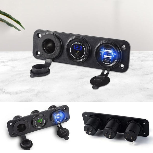 Car Mobile Phone Charger Multi-Port Fast Charging with Cigarette Lighter Multi-Function Digital Display Dual USB Car Charger(Blue Light)