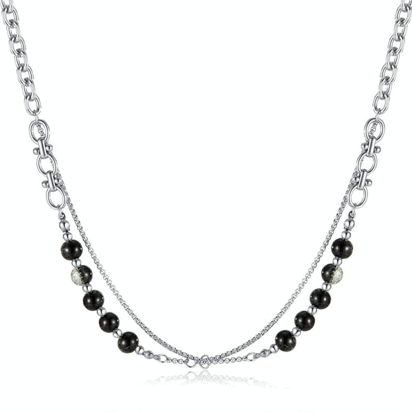 OPK GX2416 Stainless Steel Double Chain Glass Beads Necklace