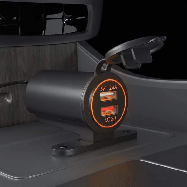 ZH-723F4 Car / Motorcycle QC3.0 Cell Phone Fast Charging Dual USB Car Charger(Orange Light)