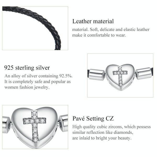 S925 Sterling Silver Cross Braided Rope Women Bracelet Jewelry, Size:19cm