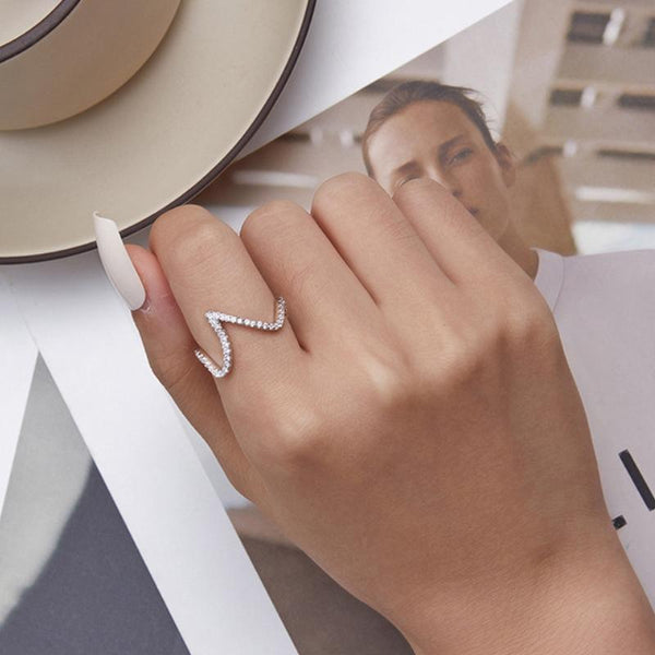 BSR314 Sterling Silver S925 Simple Geometric Wavy White Gold Plated Zircon Ring(No.6)