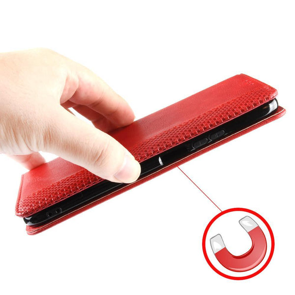 For Realme 13+ 5G Global Magnetic Buckle Retro Texture Leather Phone Case(Red)
