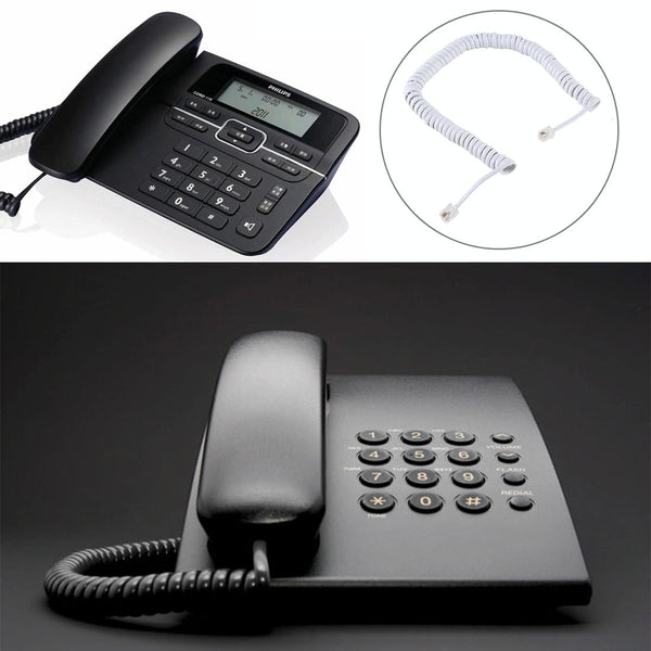 4 Core Male to Male RJ11 Spring Style Telephone Extension Coil Cable Cord Cable, Stretch Length: 2m(White)