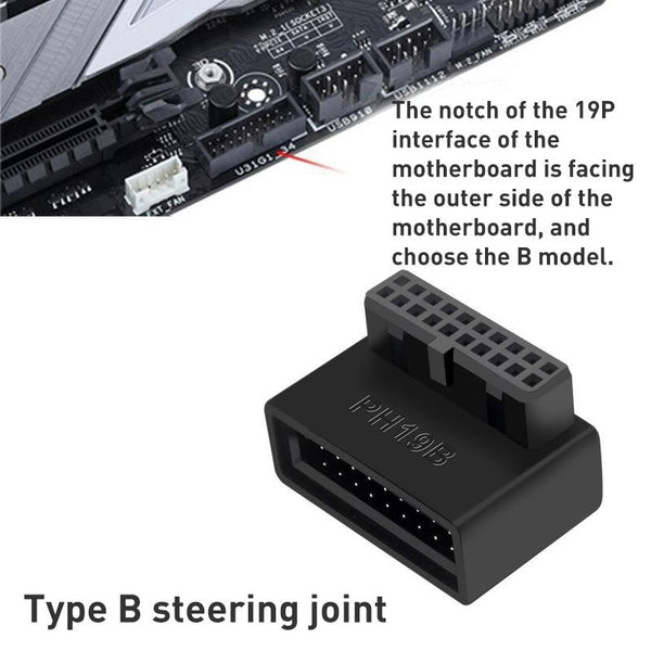 10 PCS 3.0 19P 20P 90 Degree Motherboard Male To Female Extension Adapter, Model: PH19B