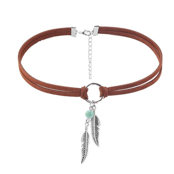 Bohemian Turquoise Natural Stone Sweater Vintage Pendant, Model: N211-12 Leaf Neck Chain