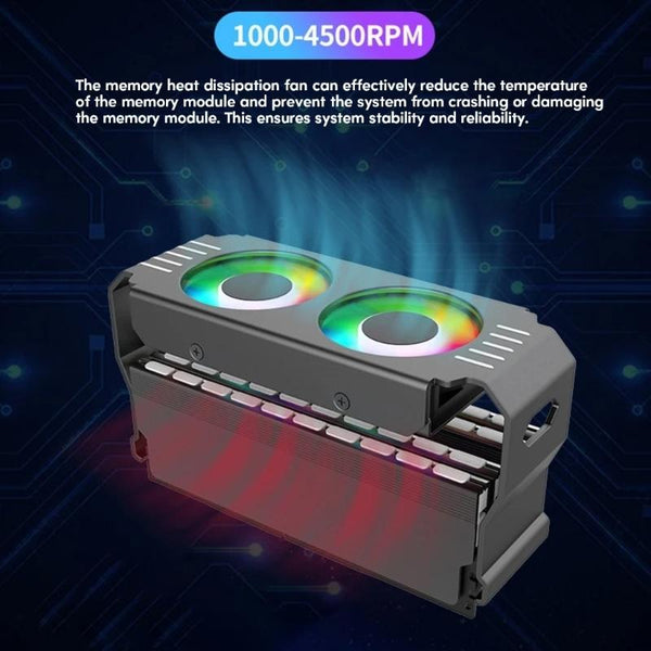 Desktop ARGB Memory Cooler PWM Temperature Control Dual Fan, For DDR / DDR2 / DDR3 / DDR4 / DDR5(Black)