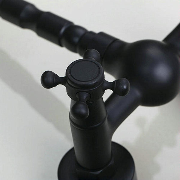 Wall-mounted Bathroom All Bronze Cold Hot Water Ancient Wall Faucet(Black ancient)