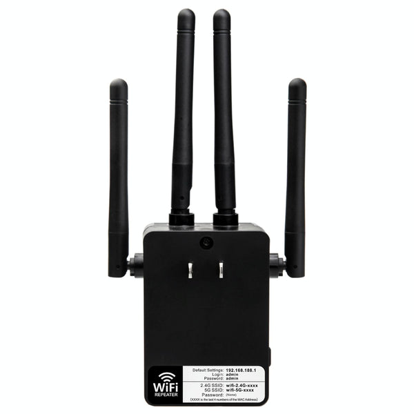 5G/2.4G 1200Mbps WiFi Range Extender WiFi Repeater With 2 Ethernet Ports EU Plug Black