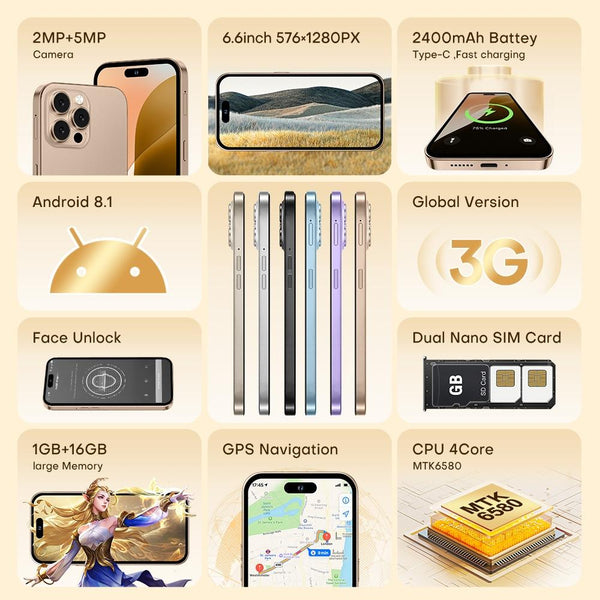 U218 / i16 Pro Max, 1GB+16GB, 6.6 inch Android 8.1 MTK6580A Quad Core, OTG, Network: 3G, Dual SIM, Plug:EU Plug(White)