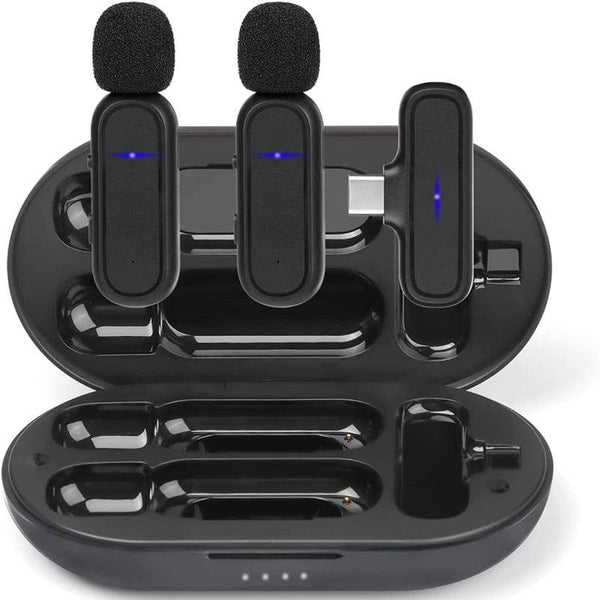 Wireless Lavalier Noise Reduction Microphone USB-C Clip On Microphone with Charging Case