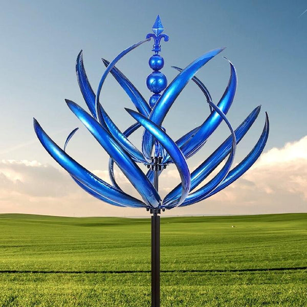 Metal Iron Windmill Crafts Outdoor Gardening Decorative Ground Planter(Blue)