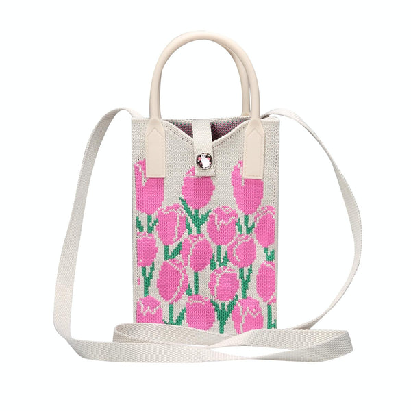 Floral Knitted Mini Crossbody Phone Bag(Pink)