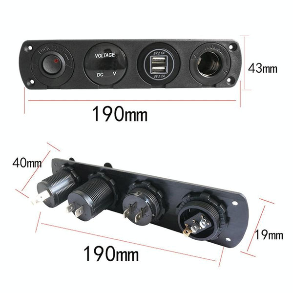 3 PCS 4-hole Panel Combination Switch Dual USB 4.2A Power Plug with Voltmeter(Red Light)