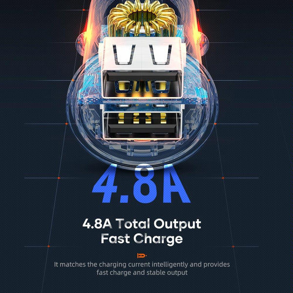 ROCK H11 4.8A 24W Mini Dual USB Car Charger(Black)