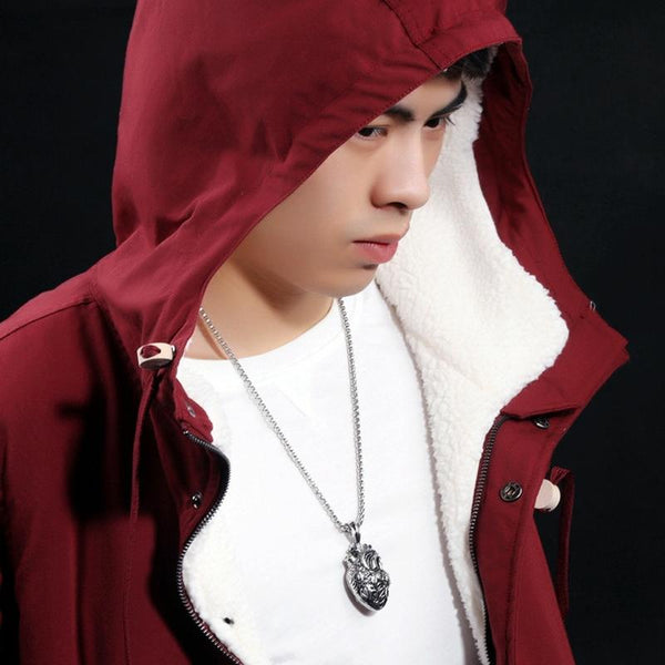 1168 Personalized Titanium Steel Cardiac Pendant Can Be Opened, Color: Steel Color Small+3x55cm Pearl Chain