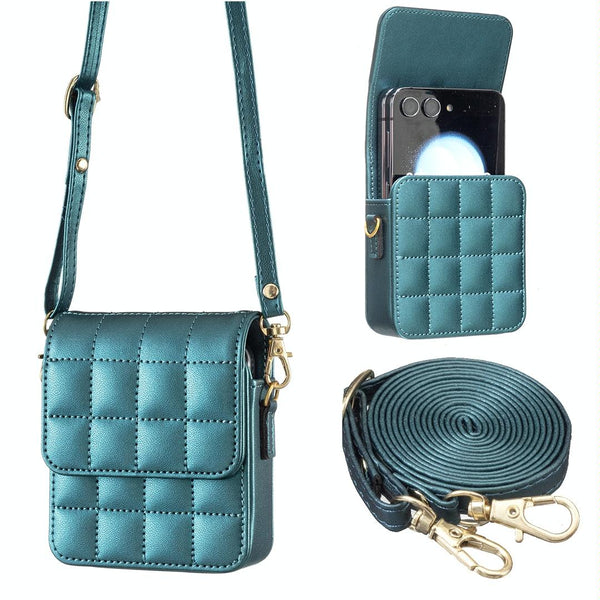 For Samsung Galaxy Z Flip6 BFB04 Plaid Crossbody Fold Phone Bag(Green)