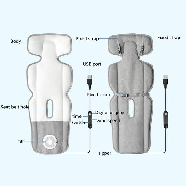 USB Powered Cooling Pad Baby Stroller Seat Cushion with Fan 3 Speed Adjustable Levels, Size: 36 x 88cm(Beige)