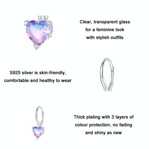 BSE743 Sterling Silver S925 White Gold Plated Zirconia Illusion Heart Earrings