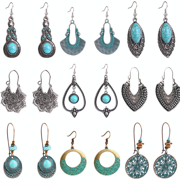 E1911-15 Turquoise Ethnic Style Earrings Temperament Simple Vintage Earrings