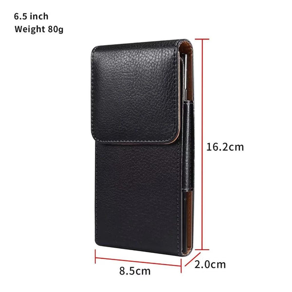 6.5 Inch  Men Vertical Mobile Phone Waist Bag Litchi Pattern Back Clip Buckle Belt Leather Case