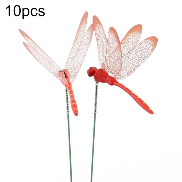 10pcs Simulation Plug Rod Magnetic Dragonfly Home Wall Garden Decoration(Red)
