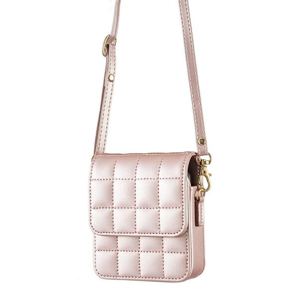 For Samsung Galaxy Z Flip6 BFB04 Plaid Crossbody Fold Phone Bag(Rose Gold)