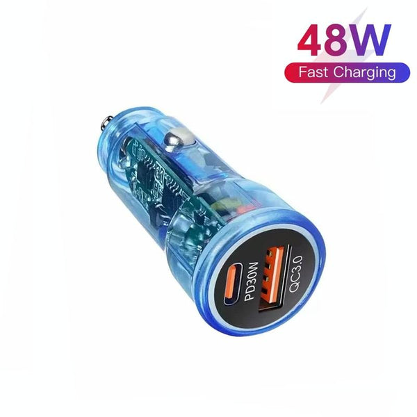 P35 48W PD30W+QC3.0 18W USB Transparent Car Quick Charge(Transparent Blue)