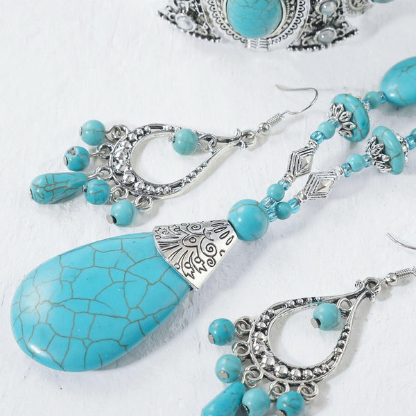 2pcs/set Necklace + Earrings Natural Turquoise Accessories Ladies Jewelry