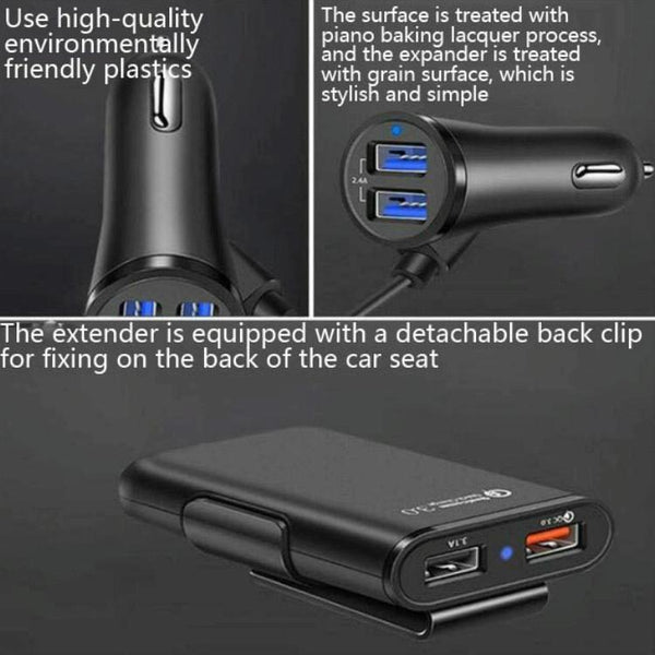 One For Four 8A Car Charger QC3.0 Fast Charge 4USB Car Front And Rear Seat Car Charger