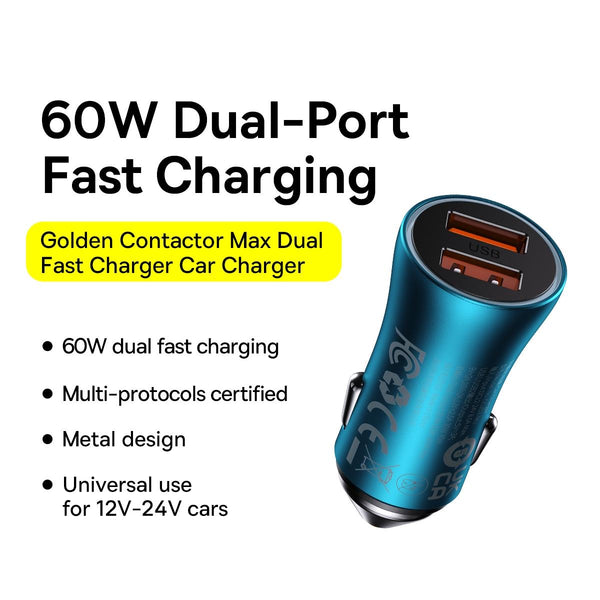 Baseus CCJDZ-MU 60W Dual USB Fast Charging Car Charger(Navy Blue)