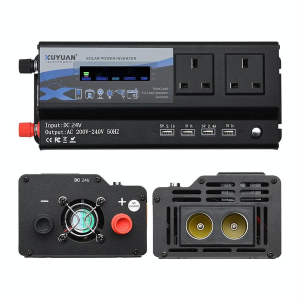 XUYUAN 6000W Car Inverter LED Colorful Atmosphere Light 4 USB Charging Converter, UK Plug, Specification: 24V-220V