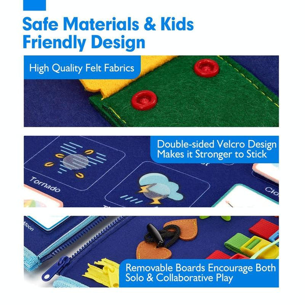 Felt Montessori Toddler Dressing Tying Shoes Early Learning Board Children Puzzle DIY Busy Board(Blue)