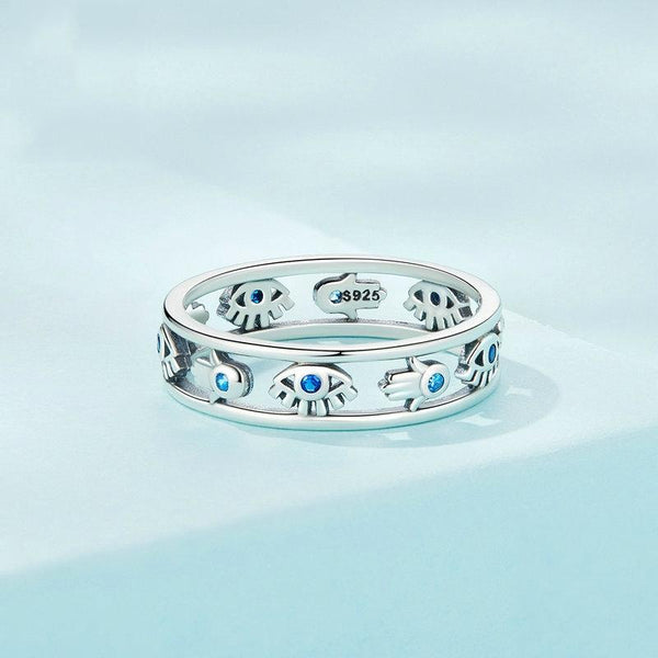 SCR900 Sterling Silver S925 Devil Eye Cutout Symbol Zircon Ring(No.6)