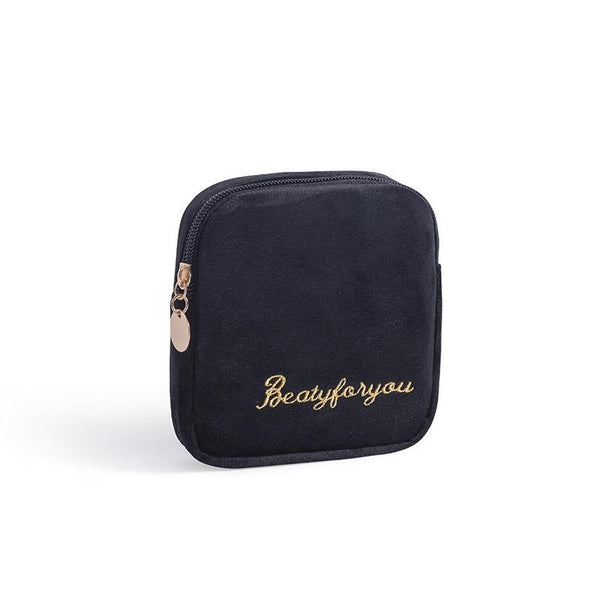 Plush Cloth Sanitary Napkin Storage Bag Sanitary Pad Storage Bag(Black)