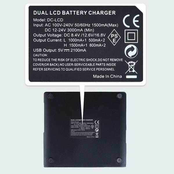LCD Display Dual Channel Battery Charger with USB Port for Sony NP-F990/NP-F550/NP-F550 Battery, US Plug (Black)
