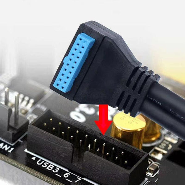 Double USB 3.0 with Fixed Screw Hole to 20 Pin Elbow Extension Cable, Length:0.5m(Black)